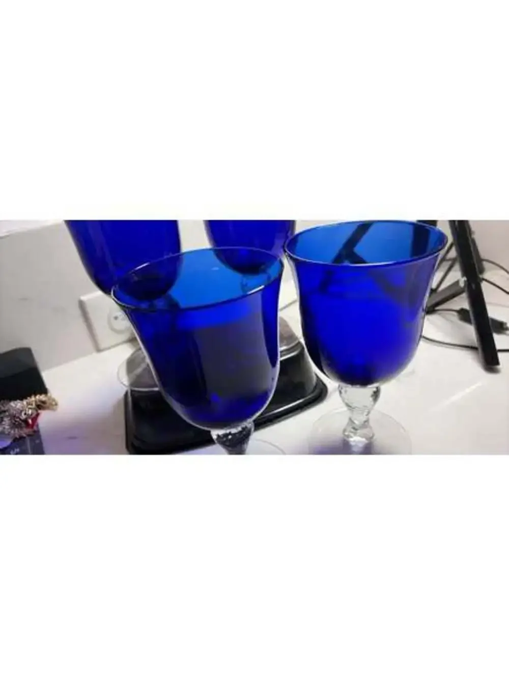 Set of 4 Cobalt Blue Wine Goblets
